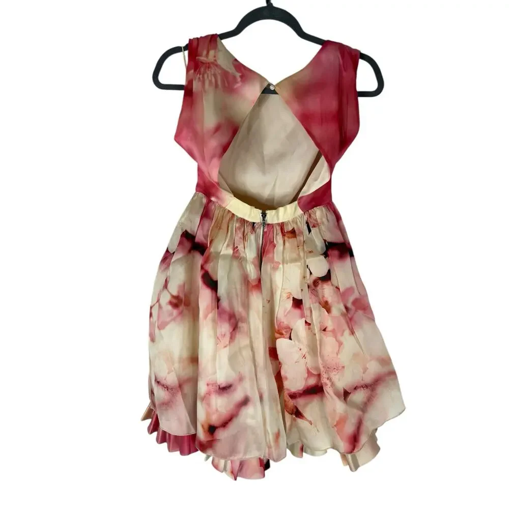 Alice + Olivia Catherine Cherry Blossom Mini Dress Silk Garden Party Coquette S - Picture 7 of 9